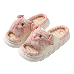 Piggy Cute Couple Open Toe Linen Cotton Linen Slippers