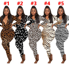 Casual Leopard Print Printed Long-sleeved Trousers Home Jumpsuit