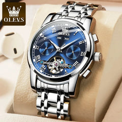 OLEVS 6607 Original Men's Watches Automatic Mechanical Business Wristwatch Skeleton Waterproof Stainless Steel Watch for Men Hot