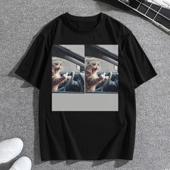 Men's Funny Driving Cat T-Shirt, Middle Finger Tee, Short Sleeve, Graphic Tee, Cat Lover Gift