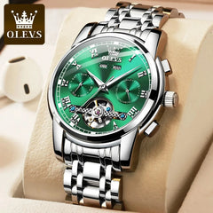 OLEVS 6607 Original Men's Watches Automatic Mechanical Business Wristwatch Skeleton Waterproof Stainless Steel Watch for Men Hot