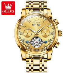 OLEVS 6607 Original Men's Watches Automatic Mechanical Business Wristwatch Skeleton Waterproof Stainless Steel Watch for Men Hot
