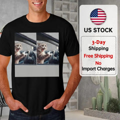 Men's Funny Driving Cat T-Shirt, Middle Finger Tee, Short Sleeve, Graphic Tee, Cat Lover Gift