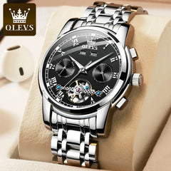 OLEVS 6607 Original Men's Watches Automatic Mechanical Business Wristwatch Skeleton Waterproof Stainless Steel Watch for Men Hot