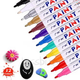 12 Colors Paint Pen Waterproof Metal Permanent Ink Art Marker Pen for Rock Wood Metal Plastic Glass Graffti Ceramic Car DIY