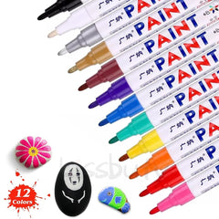 12 Colors Paint Pen Waterproof Metal Permanent Ink Art Marker Pen for Rock Wood Metal Plastic Glass Graffti Ceramic Car DIY