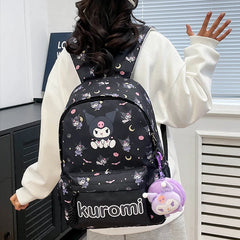 2pcs Hello Kittys Anime Backpack, Kuromis Cinnamorolls Backpack With Wallet Charm, Kids Girl Casual Travel Commute Knapsack