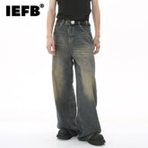IEFB Summer Men's Denim Pants Old Blue Washed Male Jeans Straight Casual Menwear Loose Wide Leg Trousers New Fashion 9C354