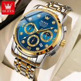 OLEVS Multifunction Quartz Watch for Men Stainless Steel Waterproof Luminous Chronograph Moon Phase Date Watch Relogio Masculino