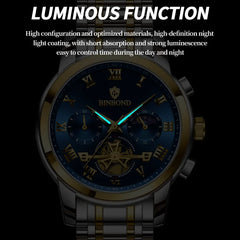 BINBOND B780 Top Brand Mens Quartz Luxury Stainless Steel Luminescence Clock Casual Chic Waterproof Outdoor Sport Watch
