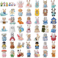 55PCS Cute Calico Critters Graffiti Stickers Children's Cartoon Doll Decals DIY Laptop Notebook Decoration Sticker Toy