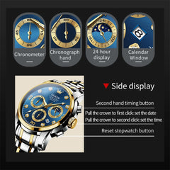 OLEVS Multifunction Quartz Watch for Men Stainless Steel Waterproof Luminous Chronograph Moon Phase Date Watch Relogio Masculino