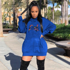 Casual Solid Color Embroidered Letter Bat Sleeve Hooded Dress