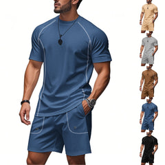 Loose Casual Solid Color Minimalism Short Sleeve Shorts Suit