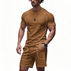 Loose Casual Solid Color Minimalism Short Sleeve Shorts Suit