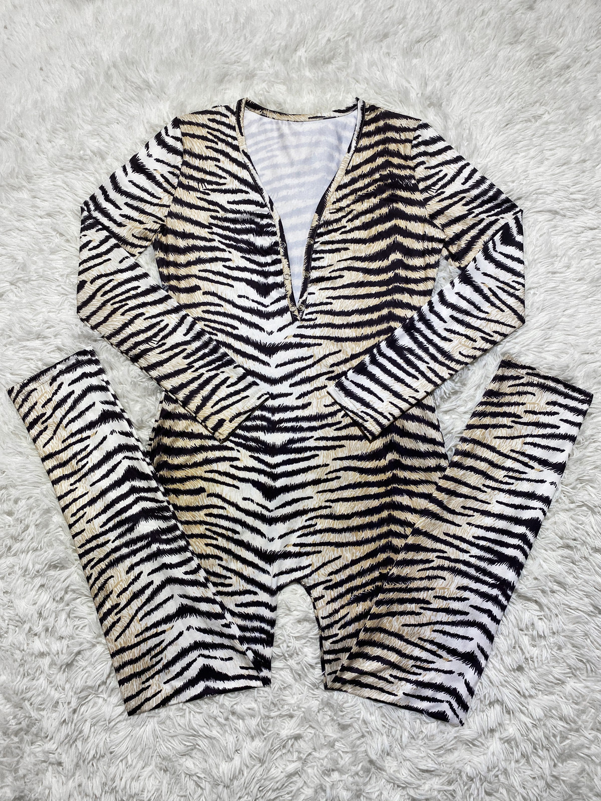 Casual Leopard Print Printed Long-sleeved Trousers Home Jumpsuit