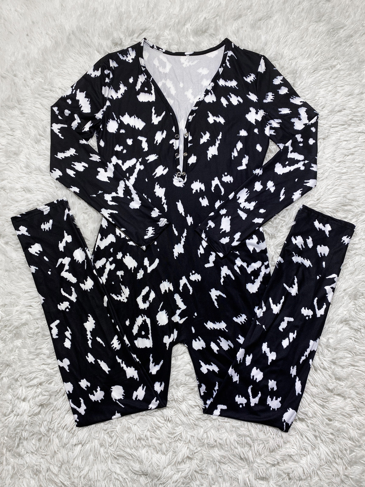 Casual Leopard Print Printed Long-sleeved Trousers Home Jumpsuit