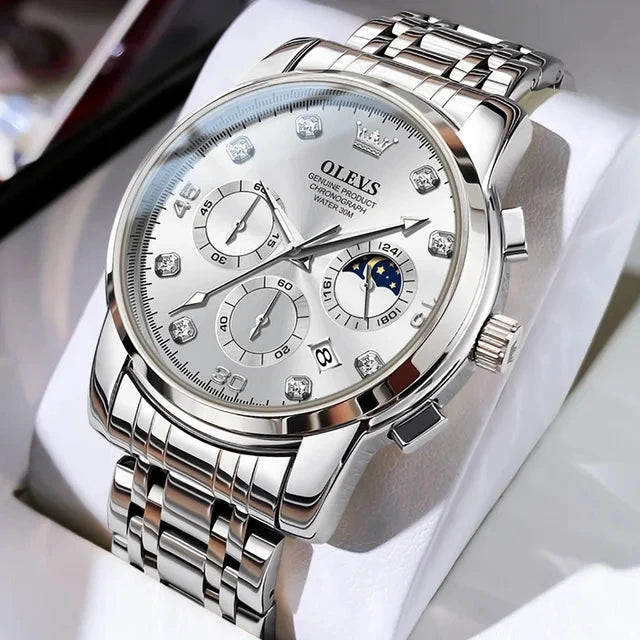 OLEVS 2889 New Men Fashion Business Watch Outdoor Sports Timing Reloj Top Brand Classic Multifunctional Steel Band Quartz Watch