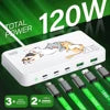 Eonline 3D 120W GaN Type C 5-Port Charger USB C PD Fast Charger Quick Charge 3.0 Multiple Desktop Charging Station for iPhone 15