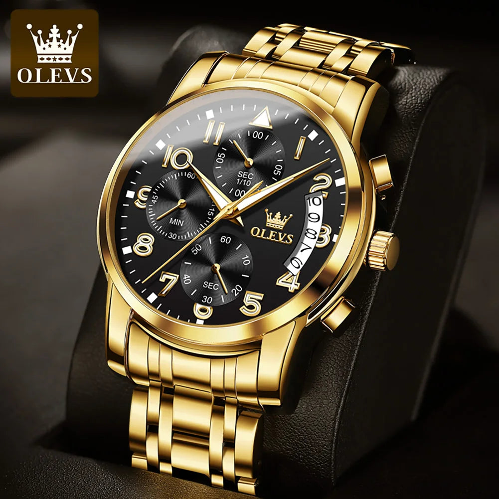 OLEVS 2879 Quartz Watch Stainless Steel Band Diamond Auto Date Business Multifunction Watch Men