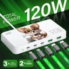 Eonline 3D 120W GaN Type C 5-Port Charger USB C PD Fast Charger Quick Charge 3.0 Multiple Desktop Charging Station for iPhone 15