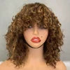 Glueless Brazilian Short Bob Wig With Bangs, Bang Luxury Curly Wig, Cheap Curly Human Hair Bang Wig Non Lace Human Hair Wigs