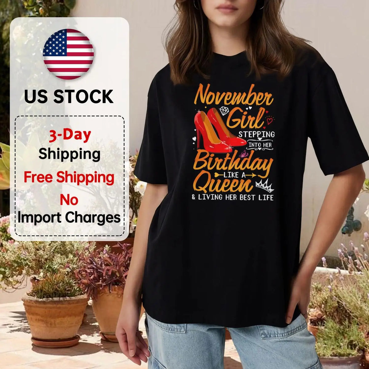 Women's November Birthday T-Shirt, Short Sleeve Queen Tee, Birthday Gift For Her