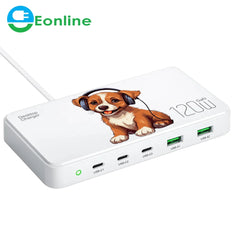 Eonline 3D 120W GaN Type C 5-Port Charger USB C PD Fast Charger Quick Charge 3.0 Multiple Desktop Charging Station for iPhone 15