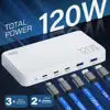 Eonline 3D 120W GaN Type C 5-Port Charger USB C PD Fast Charger Quick Charge 3.0 Multiple Desktop Charging Station for iPhone 15