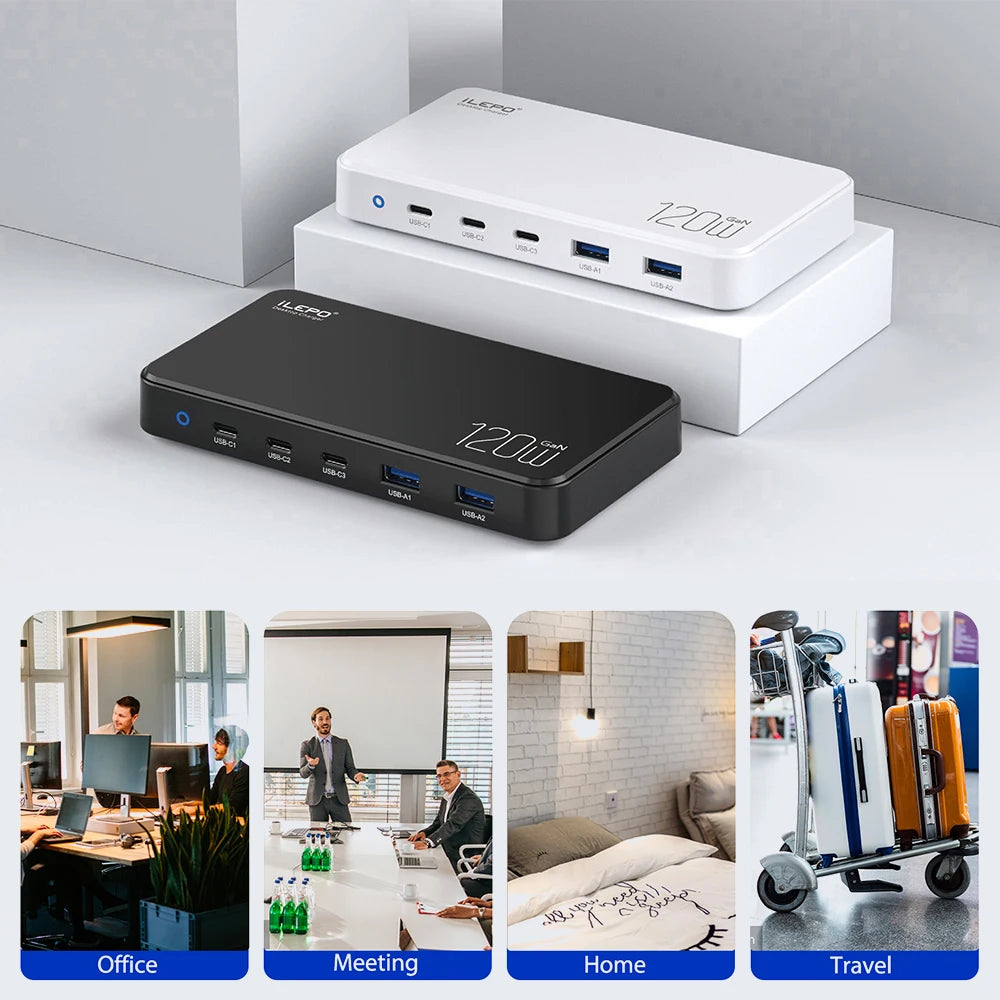 Eonline 3D 120W GaN Type C 5-Port Charger USB C PD Fast Charger Quick Charge 3.0 Multiple Desktop Charging Station for iPhone 15