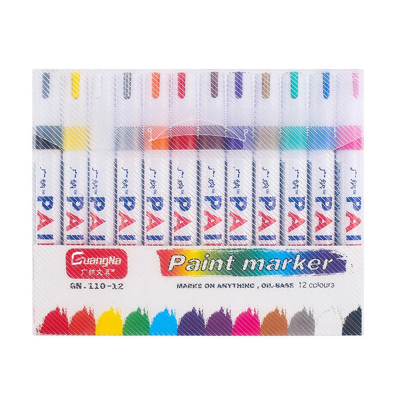 12 Colors Paint Pen Waterproof Metal Permanent Ink Art Marker Pen  for Rock Wood Metal Plastic Glass Graffti Ceramic Car DIY