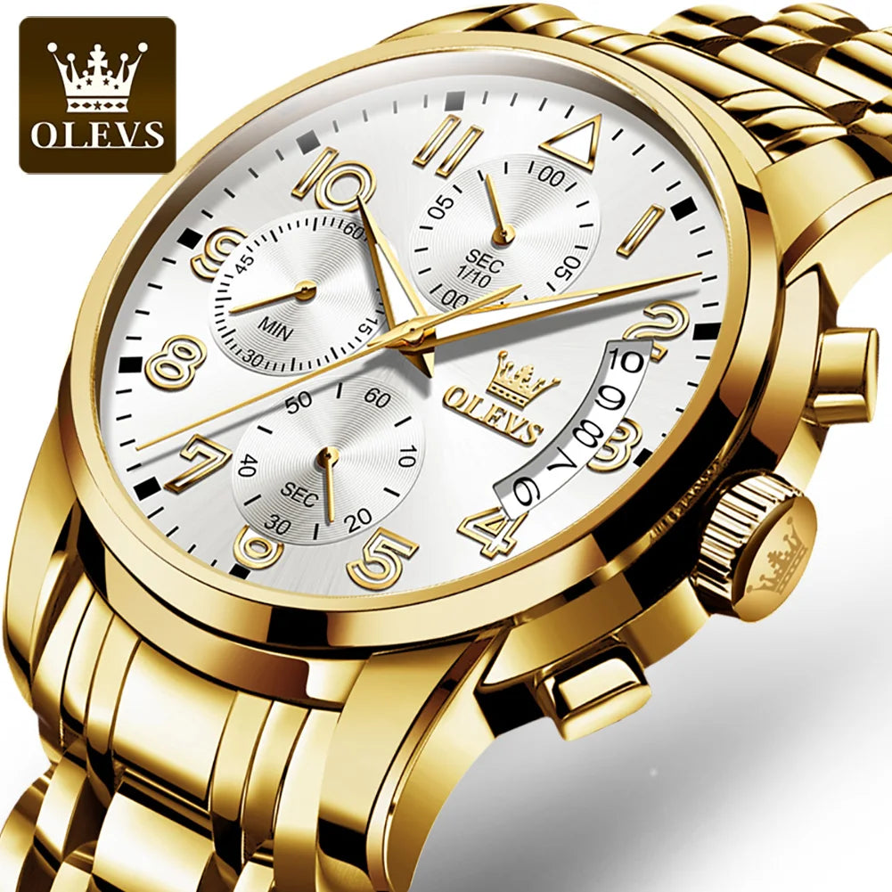 OLEVS 2879 Quartz Watch Stainless Steel Band Diamond Auto Date Business Multifunction Watch Men