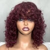 Glueless Brazilian Short Bob Wig With Bangs, Bang Luxury Curly Wig, Cheap Curly Human Hair Bang Wig Non Lace Human Hair Wigs