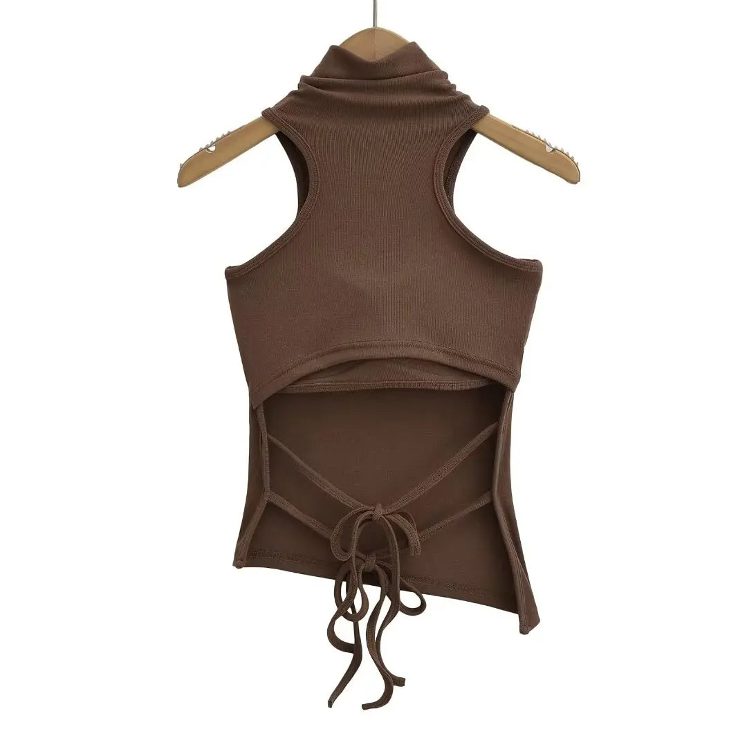 Women 2024 Summer New Fashion Digging Shoulder Waist Strap Belt Chest Pad Tank Tops Retro Casual Female Camis Chic Tops
