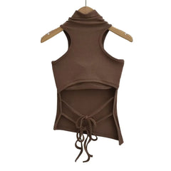 Women 2024 Summer New Fashion Digging Shoulder Waist Strap Belt Chest Pad Tank Tops Retro Casual Female Camis Chic Tops