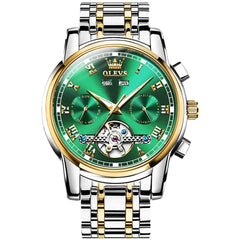 OLEVS 6607 Fashion Men's Business Wrist Watch Skeleton Tourbillon Stainless Steel Mechanical Reloj Waterproof Automatic Watch
