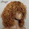 Glueless Brazilian Short Bob Wig With Bangs, Bang Luxury Curly Wig, Cheap Curly Human Hair Bang Wig Non Lace Human Hair Wigs