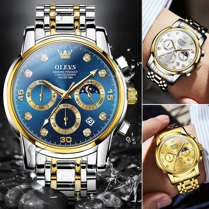 OLEVS 2889 New Men Fashion Business Watch Outdoor Sports Timing Reloj Top Brand Classic Multifunctional Steel Band Quartz Watch