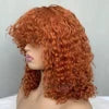 Glueless Brazilian Short Bob Wig With Bangs, Bang Luxury Curly Wig, Cheap Curly Human Hair Bang Wig Non Lace Human Hair Wigs