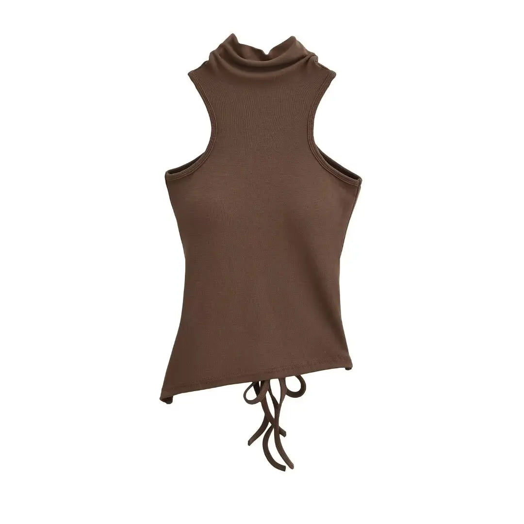 Women 2024 Summer New Fashion Digging Shoulder Waist Strap Belt Chest Pad Tank Tops Retro Casual Female Camis Chic Tops