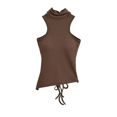 Women 2024 Summer New Fashion Digging Shoulder Waist Strap Belt Chest Pad Tank Tops Retro Casual Female Camis Chic Tops