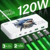 Eonline 3D 120W GaN Type C 5-Port Charger USB C PD Fast Charger Quick Charge 3.0 Multiple Desktop Charging Station for iPhone 15