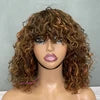 Glueless Brazilian Short Bob Wig With Bangs, Bang Luxury Curly Wig, Cheap Curly Human Hair Bang Wig Non Lace Human Hair Wigs
