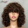 Glueless Brazilian Short Bob Wig With Bangs, Bang Luxury Curly Wig, Cheap Curly Human Hair Bang Wig Non Lace Human Hair Wigs
