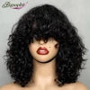 Glueless Brazilian Short Bob Wig With Bangs, Bang Luxury Curly Wig, Cheap Curly Human Hair Bang Wig Non Lace Human Hair Wigs