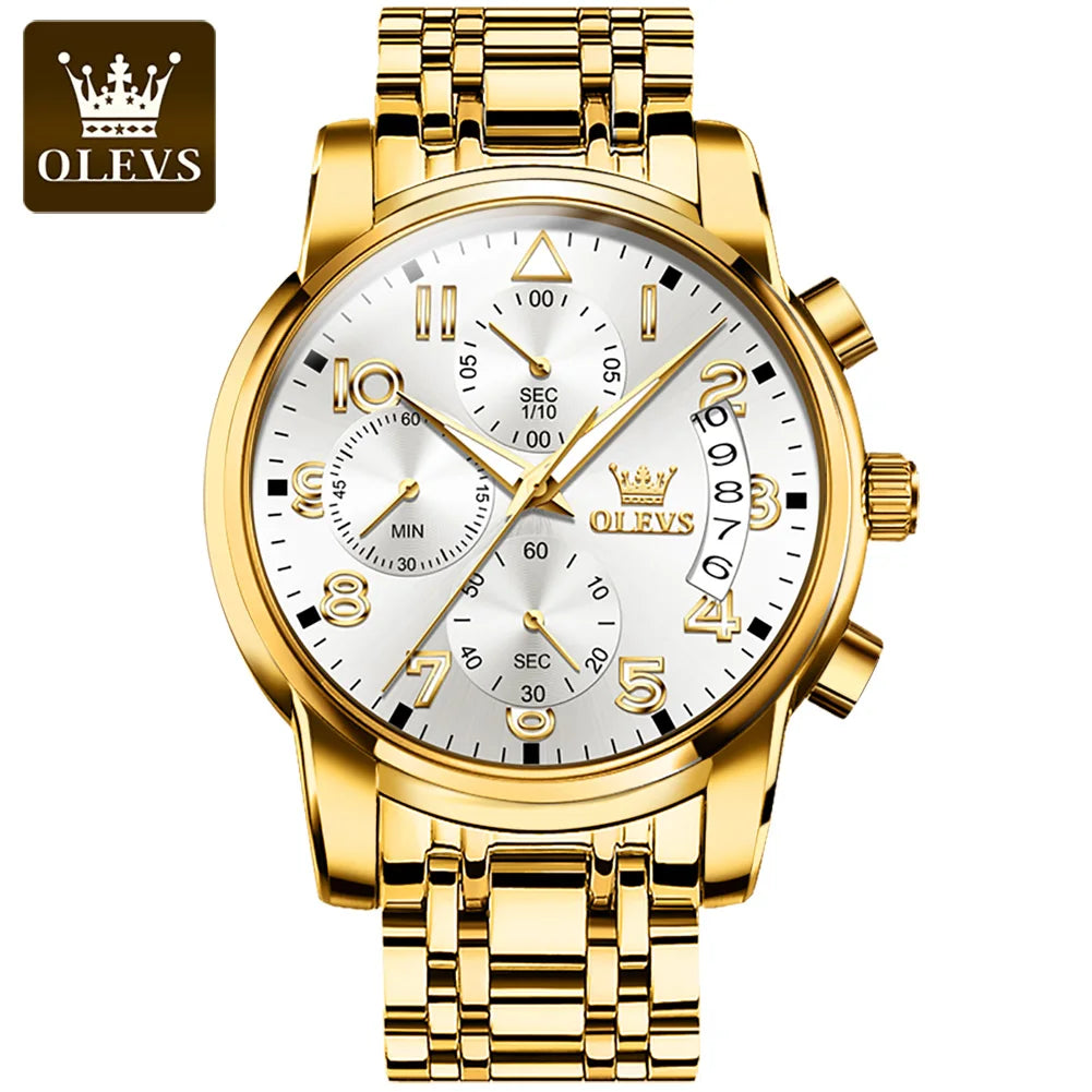 OLEVS 2879 Quartz Watch Stainless Steel Band Diamond Auto Date Business Multifunction Watch Men
