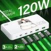 Eonline 3D 120W GaN Type C 5-Port Charger USB C PD Fast Charger Quick Charge 3.0 Multiple Desktop Charging Station for iPhone 15