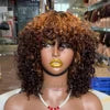 Glueless Brazilian Short Bob Wig With Bangs, Bang Luxury Curly Wig, Cheap Curly Human Hair Bang Wig Non Lace Human Hair Wigs