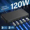 Eonline 3D 120W GaN Type C 5-Port Charger USB C PD Fast Charger Quick Charge 3.0 Multiple Desktop Charging Station for iPhone 15