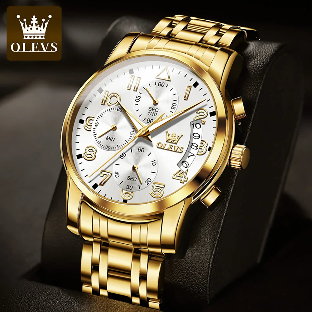 OLEVS 2879 Quartz Watch Stainless Steel Band Diamond Auto Date Business Multifunction Watch Men